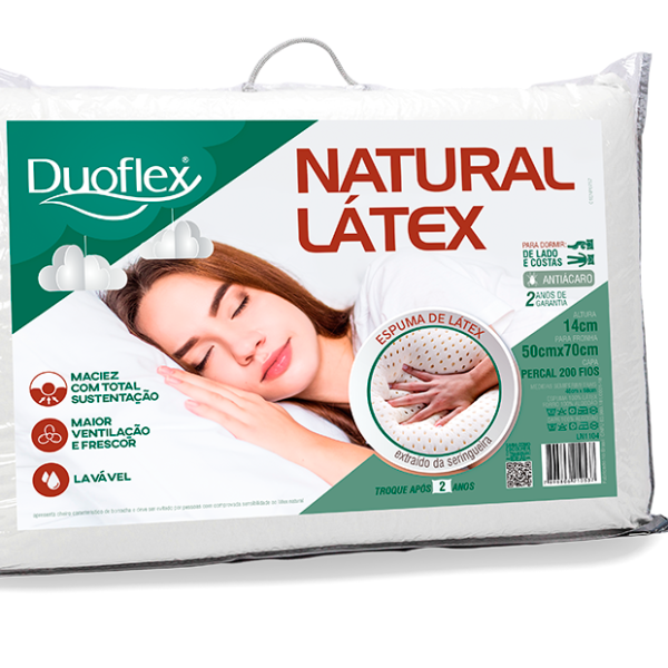 TRAVESSEIRO ALTO NATURAL LATEX - DUOFLEX - 50 X 70 X 14 CM - BRANCO